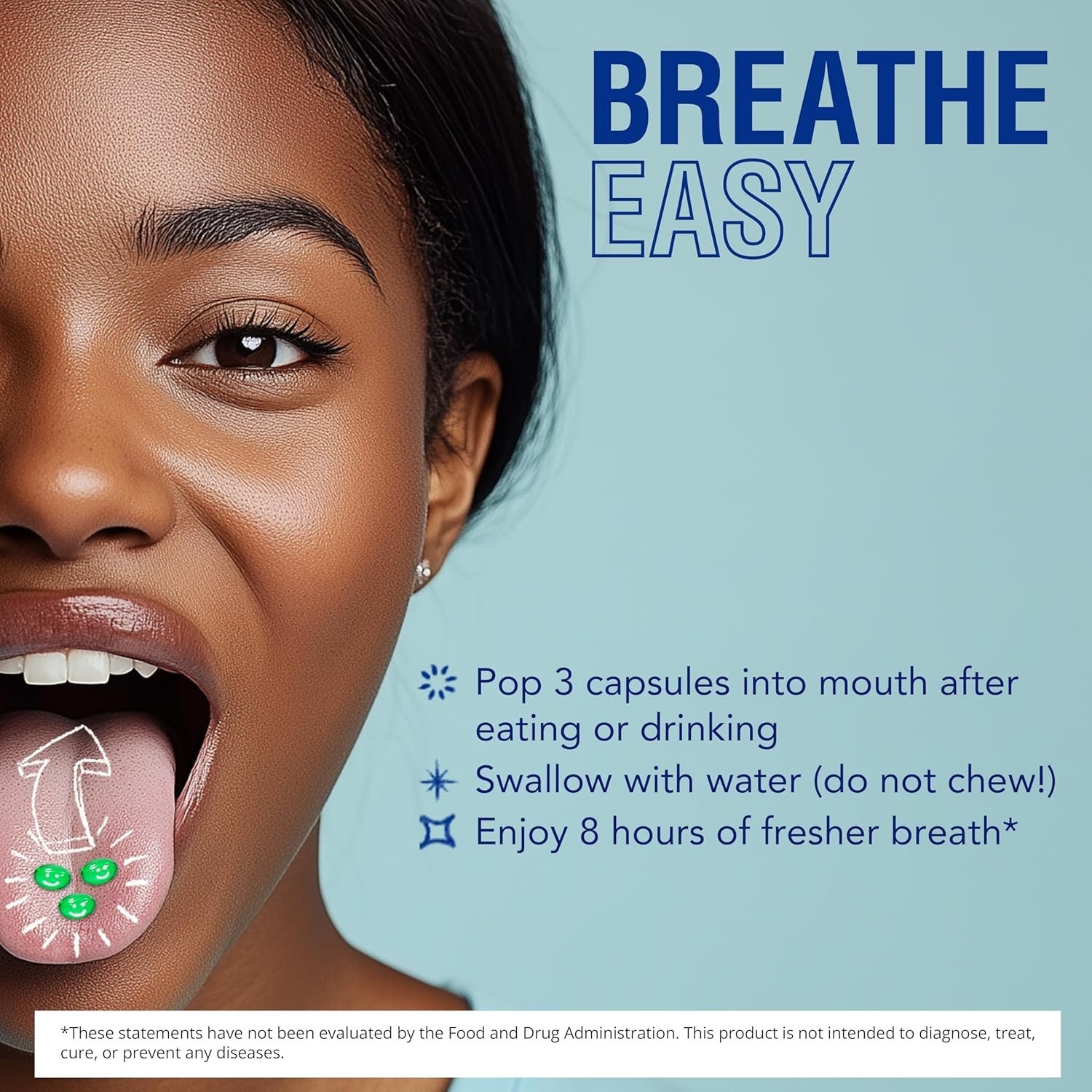 Breath Freshening Capsules, Works on Garlic Bad Breath, Lasts 8 Hours, 50 Caps