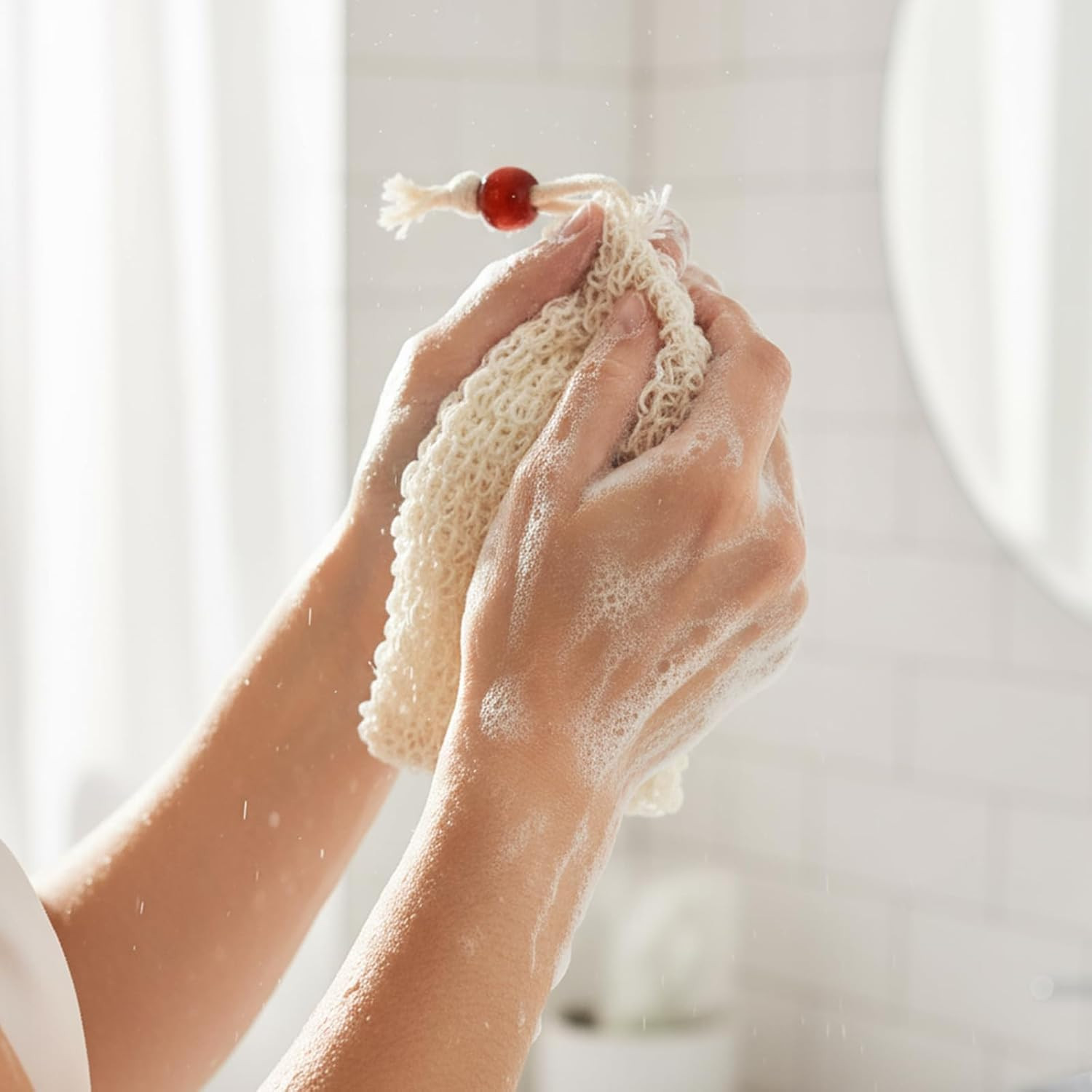 NEW Mesh Bar Soap Pouch, Natural Soap Bag Scrubber for Shower, Cotton Linen Ex