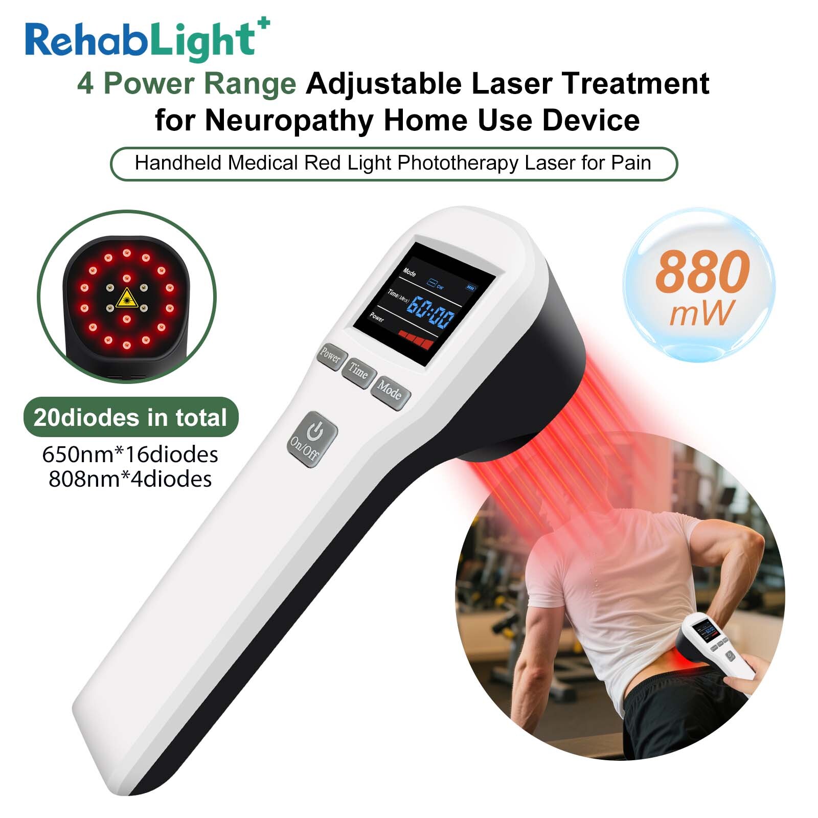 MLS Laser Therapy for Neuropathy Sciatica Feet Pain Relief 650nm 808nm 880mW