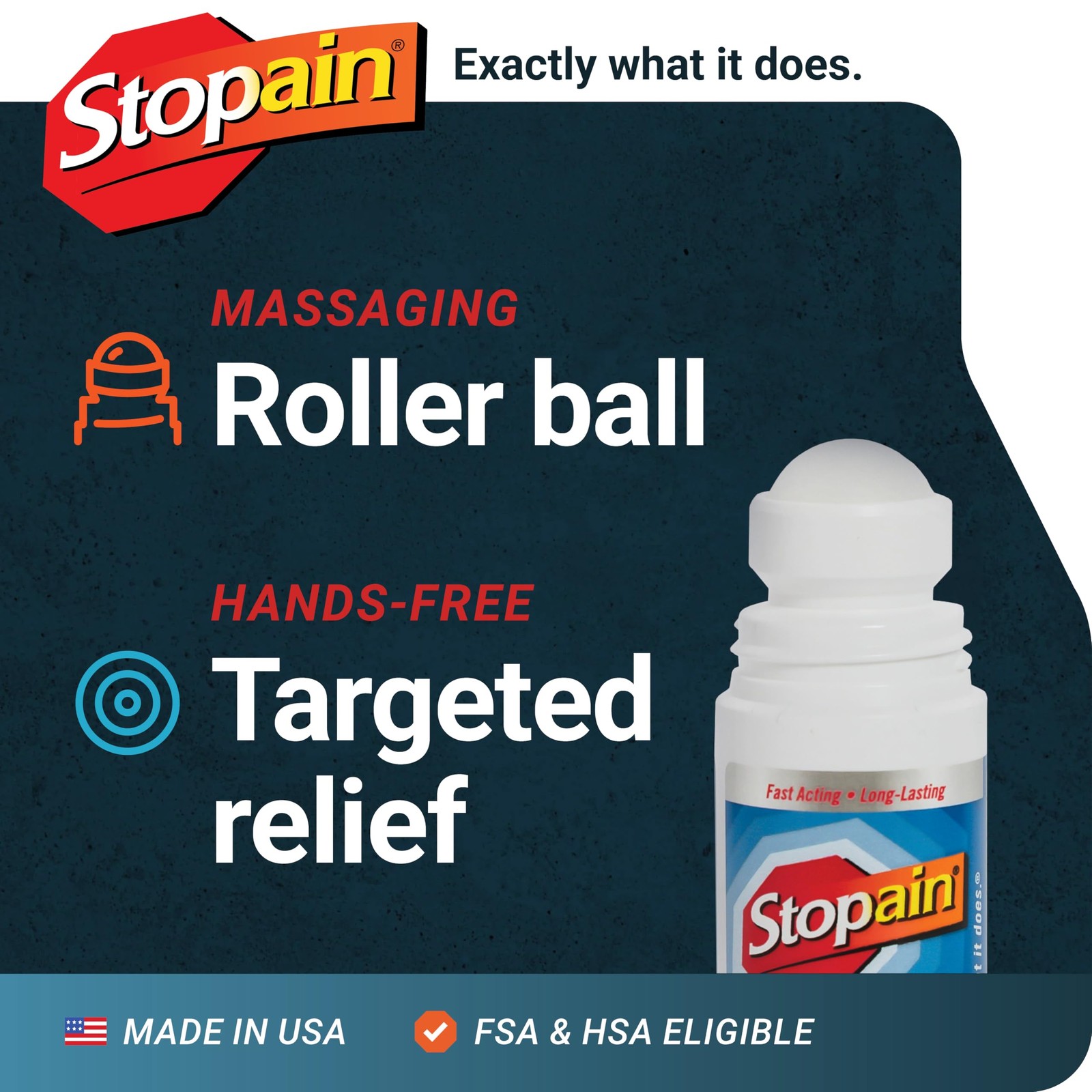 Stopain Pain Relief Roll On Gel 3oz (2 Pack) USA Made, Max Strength Fast Acting