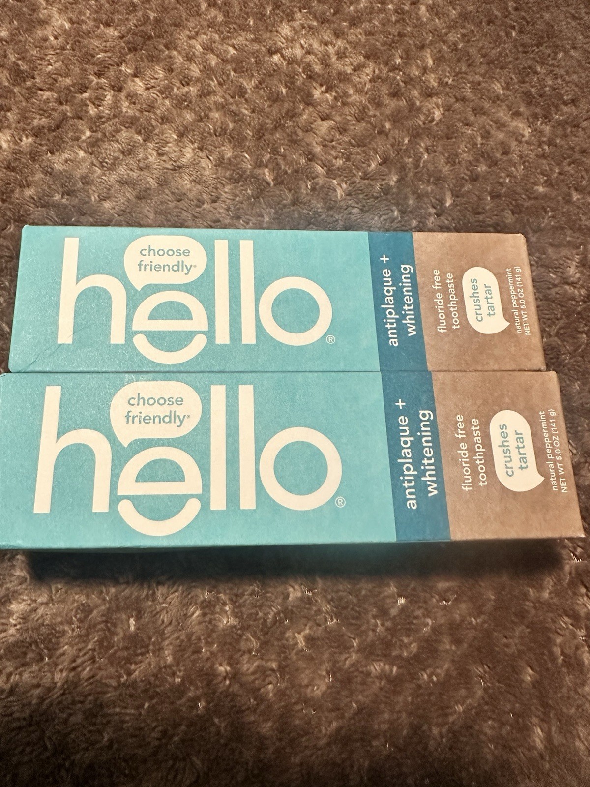 Lot of 2 Hello Antiplaque Whitening Toothpaste Fluoride Free Peppermint 5.0 oz
