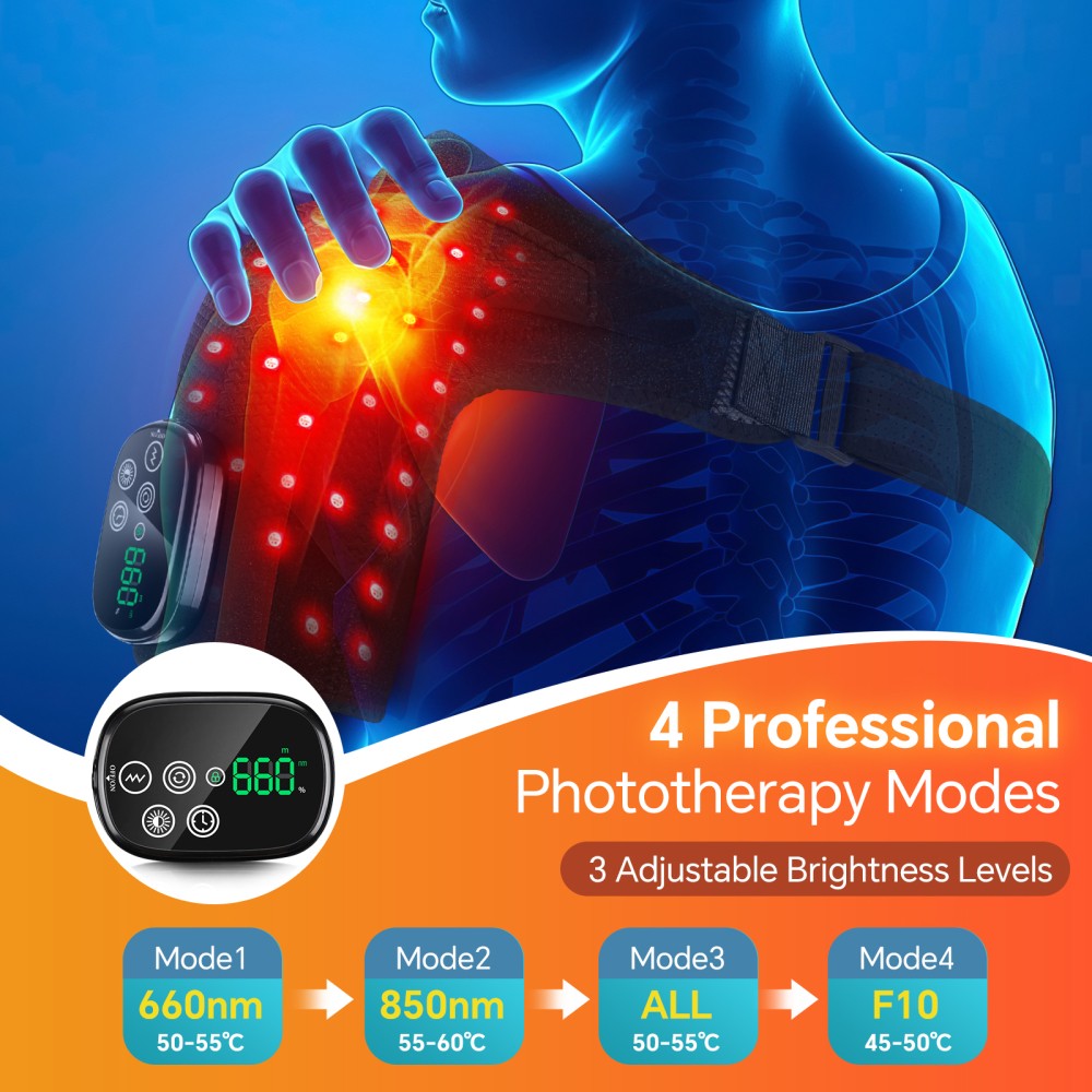 660nm & 850nm Red Light Therapy Shoulder Massager Heated Vibration Pain Relief