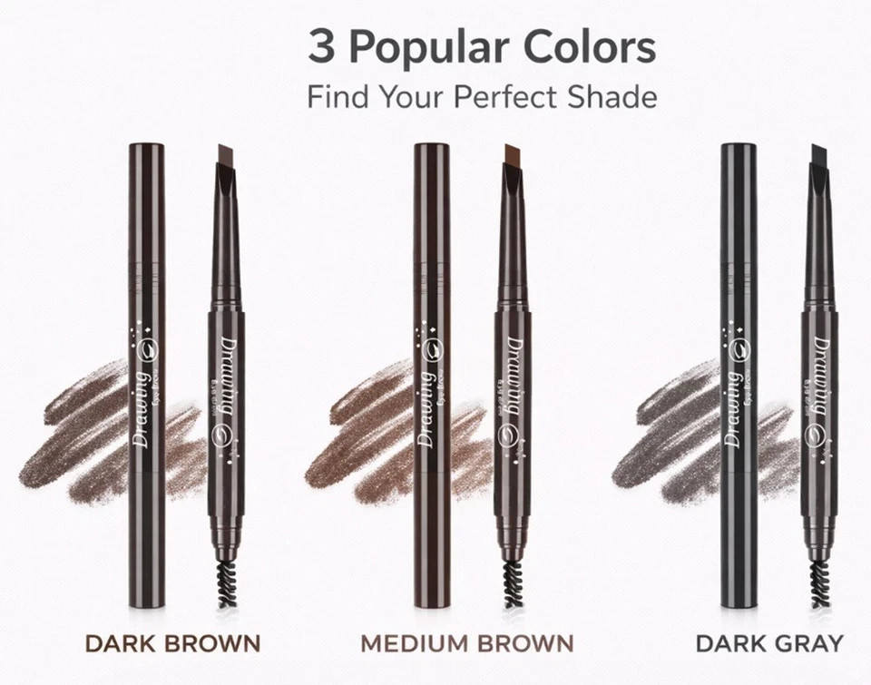 Waterproof Eyebrow Pencil 2 Pack Retractable Brow Pencil with Brush Slanted Tip