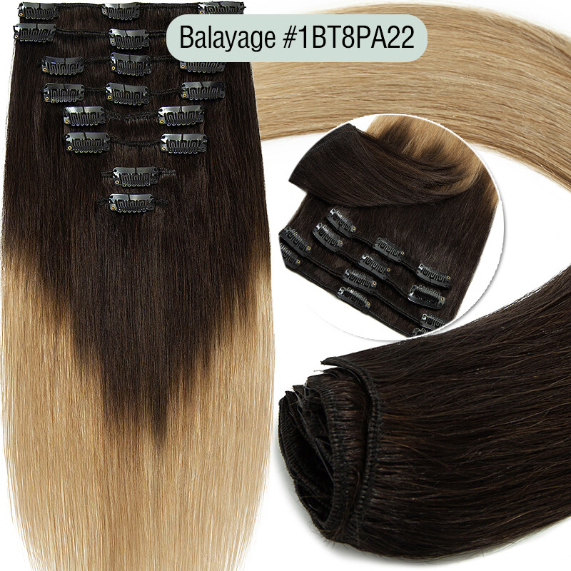 Clip In Russian Remy Human Hair Extensions 8Pieces 18Clips Highlight Full Head