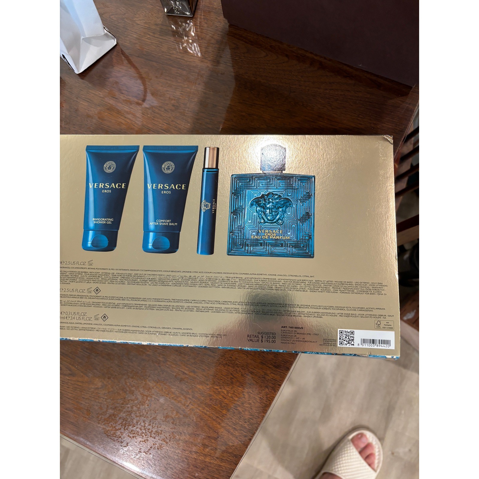 Versace Eros Men 4-Piece Gift Set Eau de Parfum 3.4oz Travel Gel Balm NEW