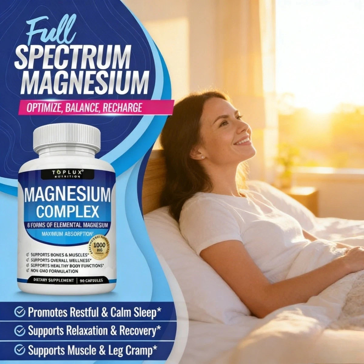 Magnesium complex supplement: 1000mg of 8-element magnesium, 90 capsules