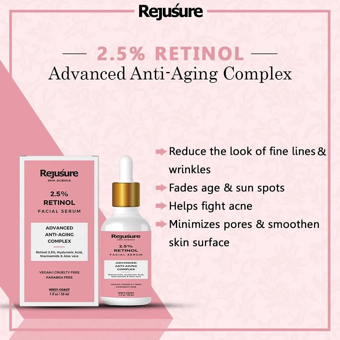 Rejusure 2.5% Retinol Anti-Aging Face Serum for Wrinkles & Fine Lines B940