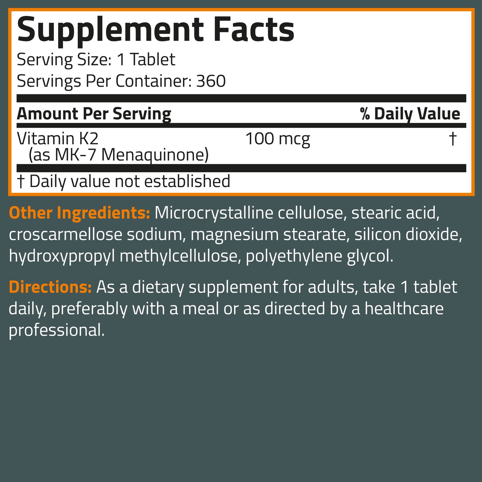 Vitamin K2 MK-7 100 MCG, Bone & Heart Support, 1 Year Supply – NON-GMO, 360 Vege