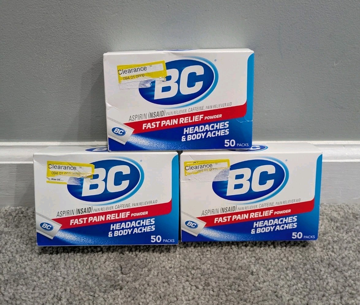 3 Lot BC Aspirin NSAID Fast Pain Relief Powder Head & Body Ache 150 Packs 09/27