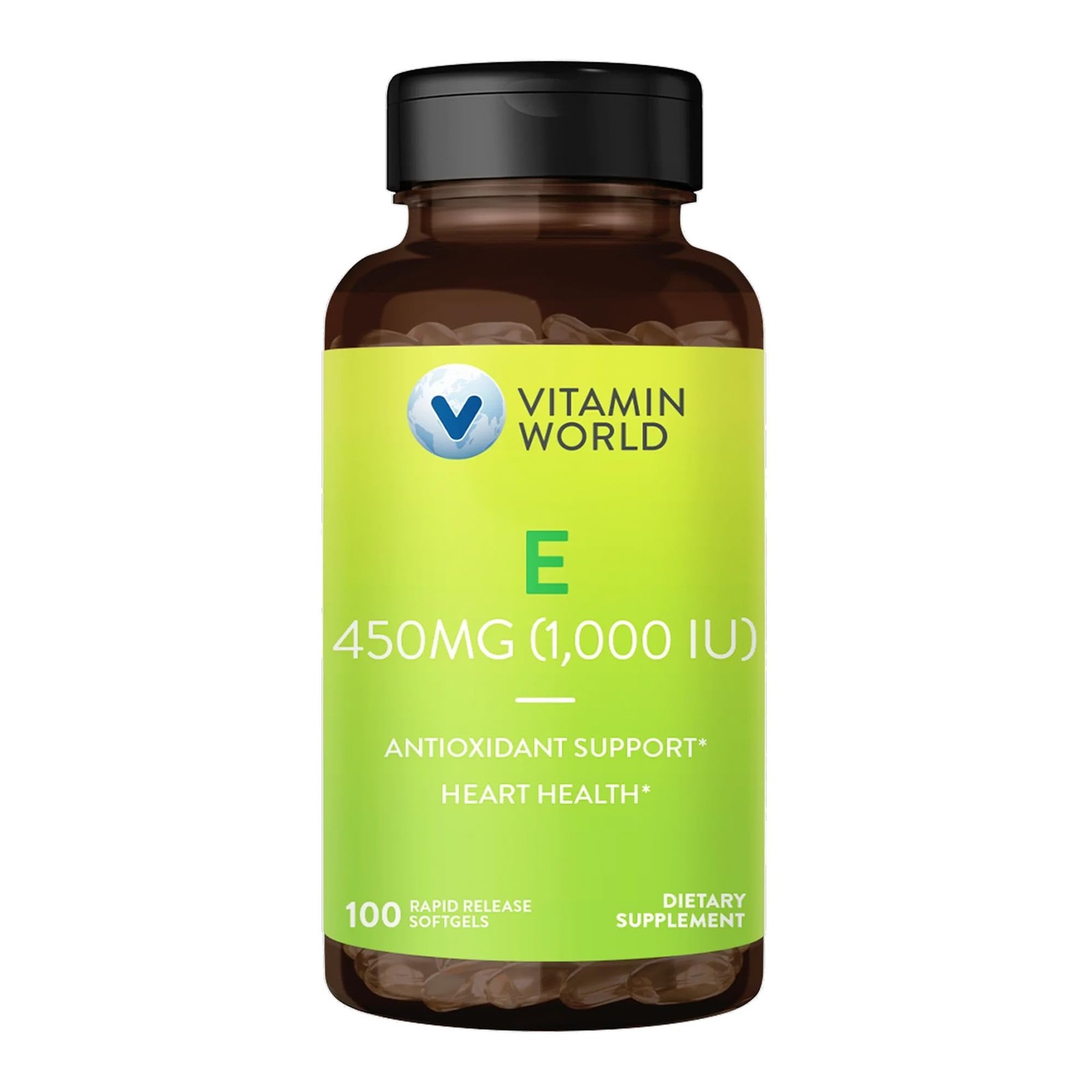 Vitamin World Vitamin E 1000 IU 450mg dl-Alpha Gluten Free 100 Softgels exp 8/27