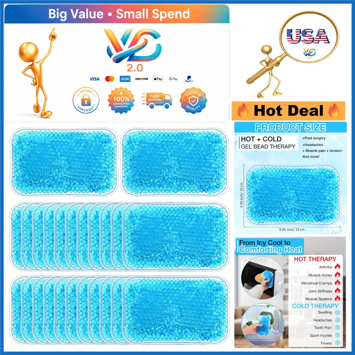24 Pcs Gel Ice Packs Reusable Cold Hot Compress for Pain Relief Sports Injuries